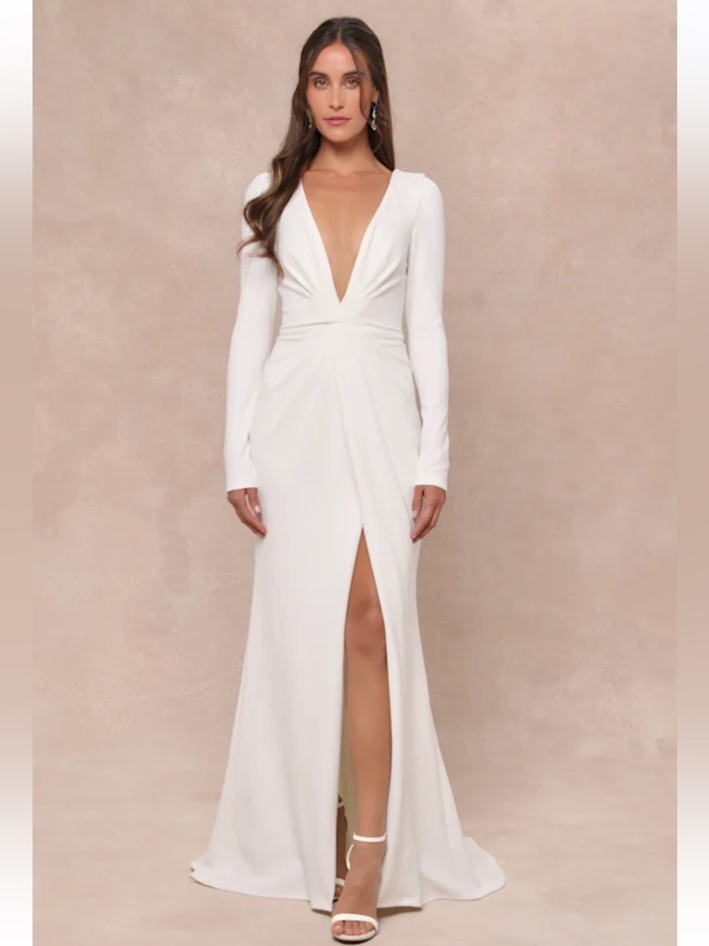 NWT Lulus Stunning Romance White Long Sleeve Mermaid Maxi Dress
